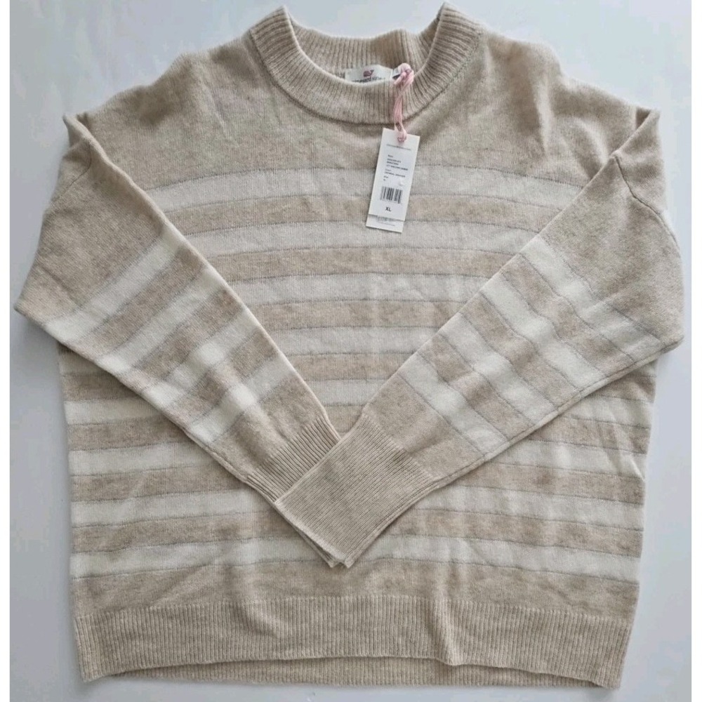 NWT Vineyard Vines Oatmeal Heather LOFTY SHINE STRIPE CASHMERE - 2E001290-273